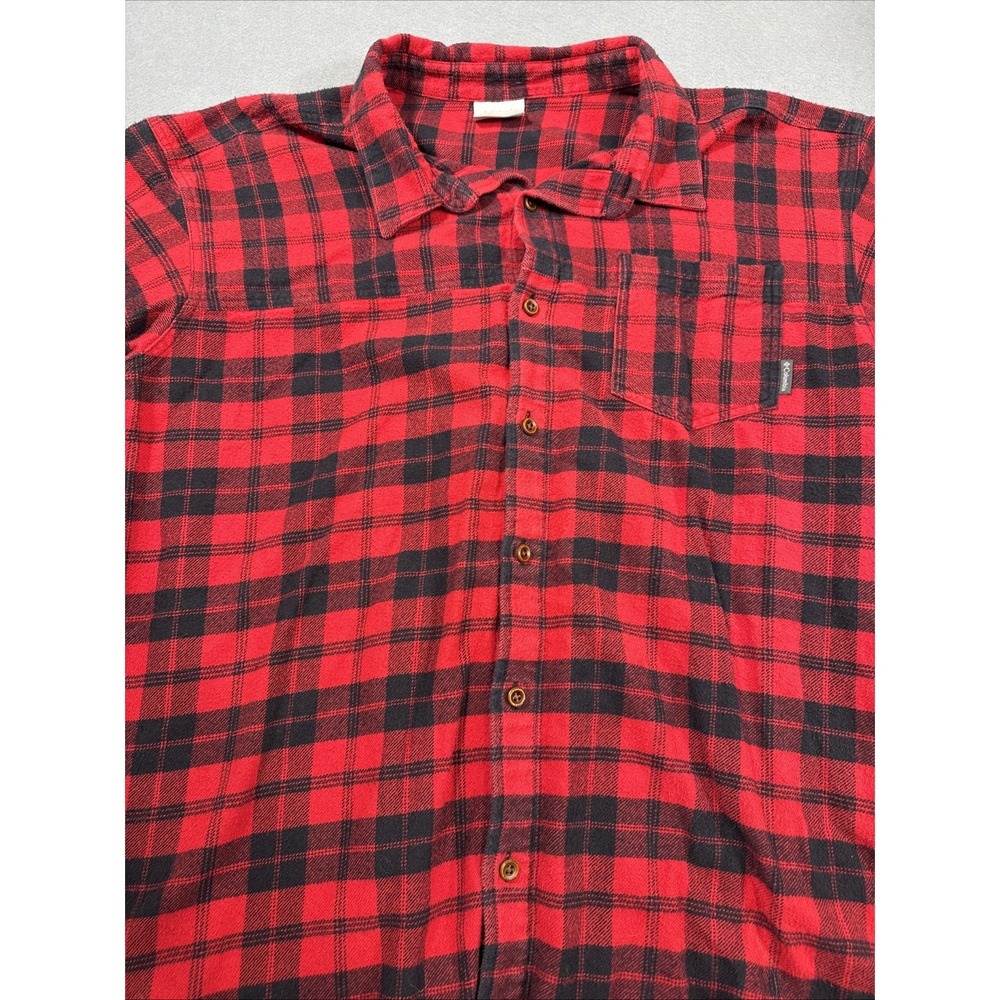 FLANNEL SHIRT Columbia HEAVY Men XXL Red BLK Button Check L/S Collared Casual